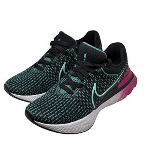 Nike React Infinity Run Flyknit 3 Women Running Shoes Black Teal Pink Size 7.5